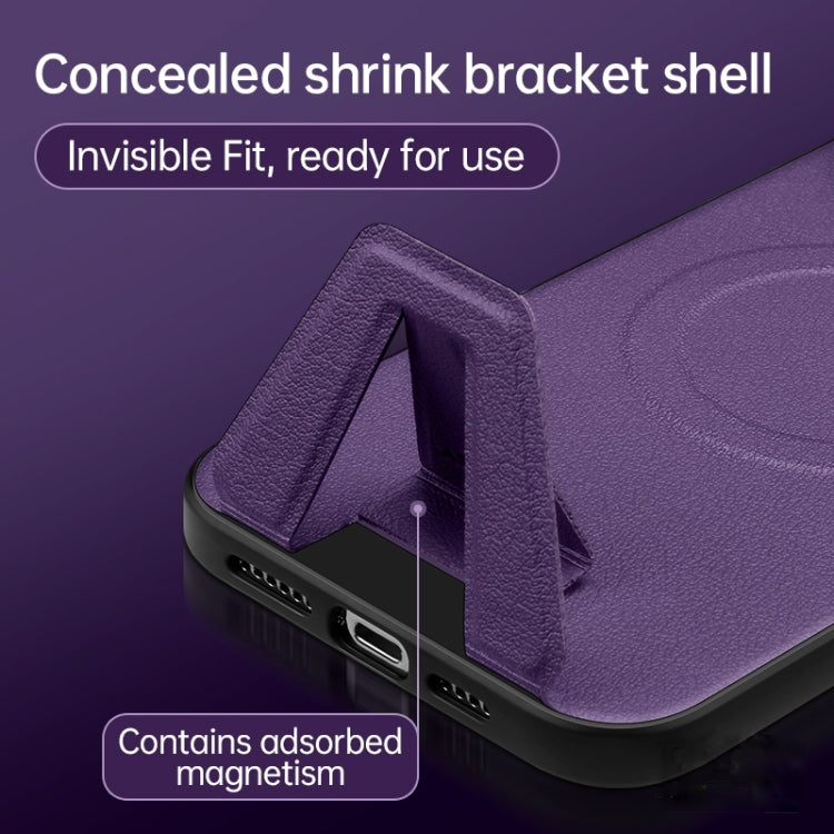 For iPhone 14 SULADA Folding Holder Lambskin Texture MagSafe Phone Case(Purple) - HoMEdemic™ 