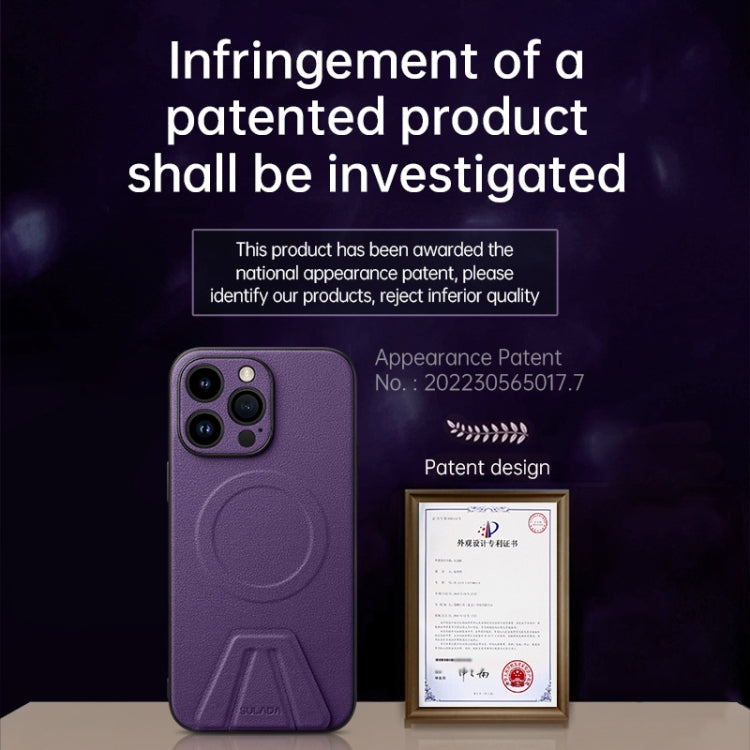 For iPhone 14 SULADA Folding Holder Lambskin Texture MagSafe Phone Case(Purple) - HoMEdemic™ 