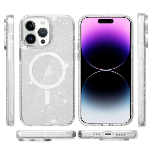 For iPhone 15 Pro Max Terminator Style Glitter Powder MagSafe Magnetic Phone Case(White) - HoMEdemic™ 