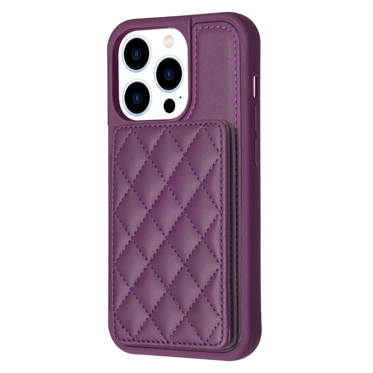 For iPhone 15 Pro BF25 Square Plaid Card Bag Holder Phone Case(Dark Purple) - HoMEdemic™ 