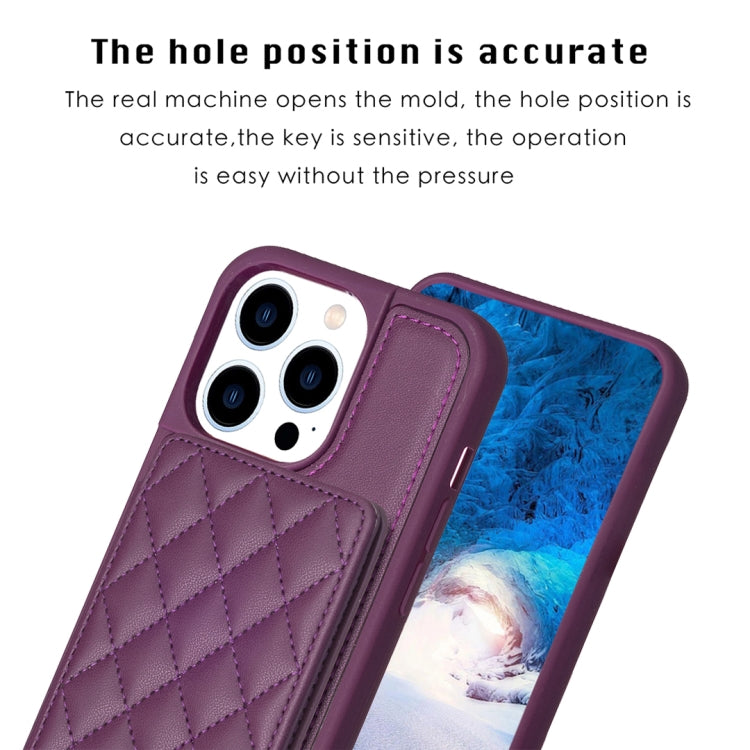 For iPhone 15 Pro BF25 Square Plaid Card Bag Holder Phone Case(Dark Purple) - HoMEdemic™ 