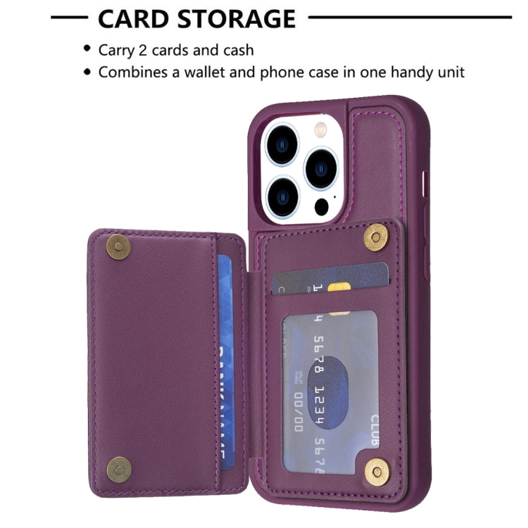 For iPhone 15 Pro BF25 Square Plaid Card Bag Holder Phone Case(Dark Purple) - HoMEdemic™ 