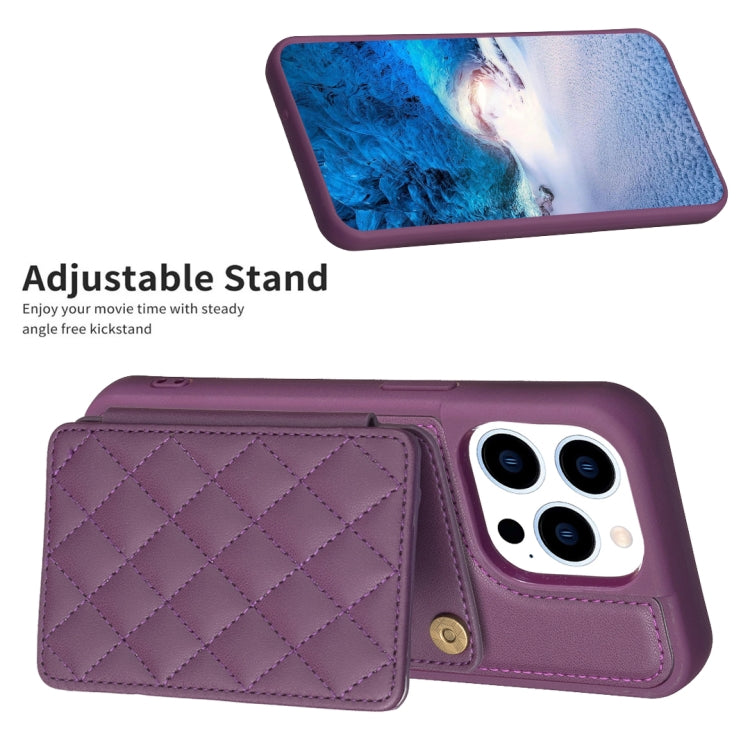 For iPhone 15 Pro BF25 Square Plaid Card Bag Holder Phone Case(Dark Purple) - HoMEdemic™ 