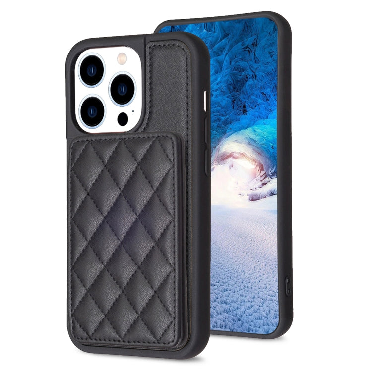 For iPhone 15 Pro BF25 Square Plaid Card Bag Holder Phone Case(Black) - HoMEdemic™ 