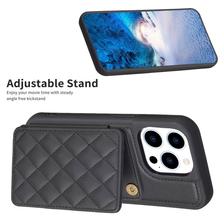 For iPhone 15 Pro BF25 Square Plaid Card Bag Holder Phone Case(Black) - HoMEdemic™ 