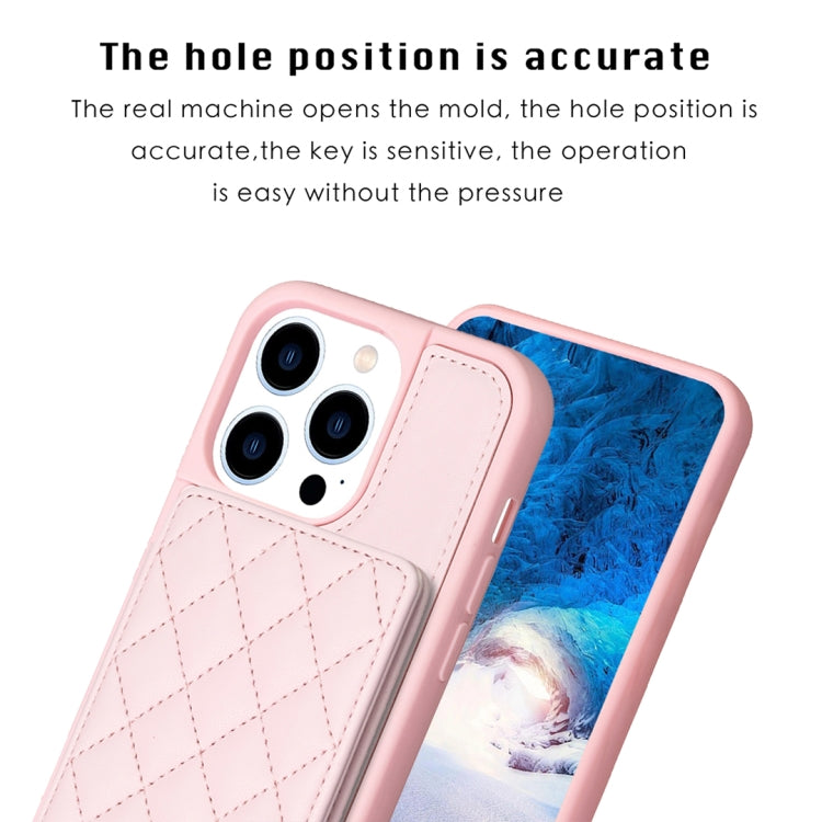 For iPhone 15 Pro BF25 Square Plaid Card Bag Holder Phone Case(Pink) - HoMEdemic™ 