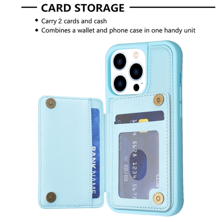 For iPhone 15 Pro BF25 Square Plaid Card Bag Holder Phone Case(Blue) - HoMEdemic™ 