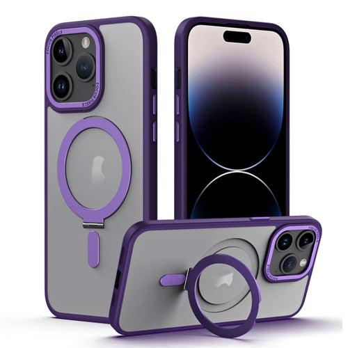 For iPhone 15 Pro Max Skin Feel MagSafe Shockproof Phone Case with Holder(Purple) - HoMEdemic™ 