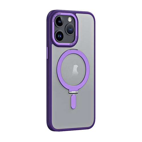 For iPhone 15 Pro Max Skin Feel MagSafe Shockproof Phone Case with Holder(Purple) - HoMEdemic™ 