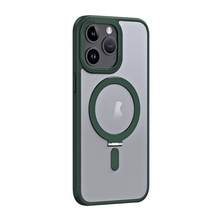 For iPhone 15 Pro Skin Feel MagSafe Shockproof Phone Case with Holder(Dark Green) - HoMEdemic™ 