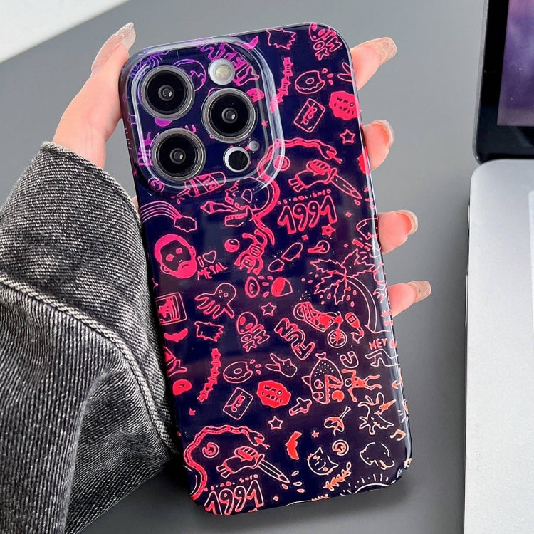 For iPhone 15 Pro Painted Pattern Precise Hole PC Phone Case(Black Red Graffiti) - HoMEdemic™ 