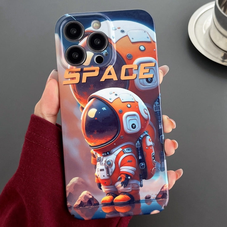 For iPhone 15 Pro Max Painted Pattern Precise Hole PC Phone Case(Orange Astronaut) - HoMEdemic™ 