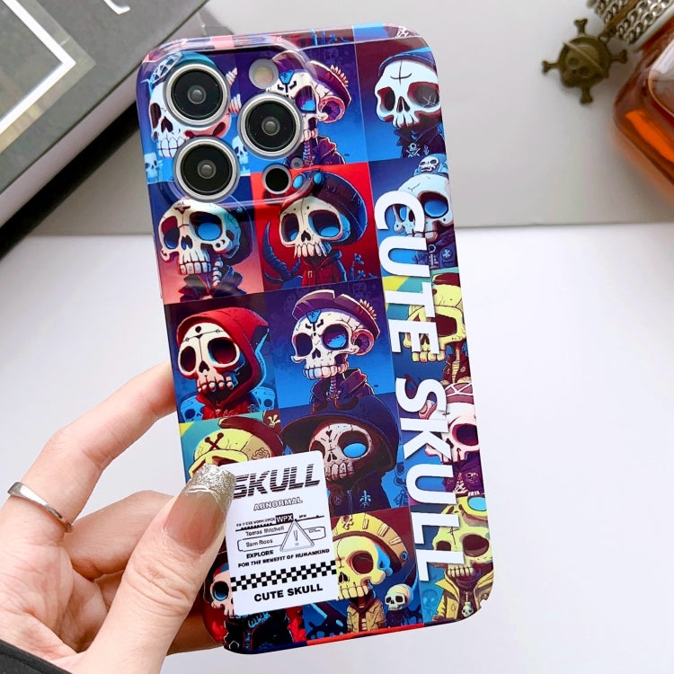 For iPhone 15 Pro Max Painted Pattern Precise Hole PC Phone Case(Cute Skull) - HoMEdemic™ 