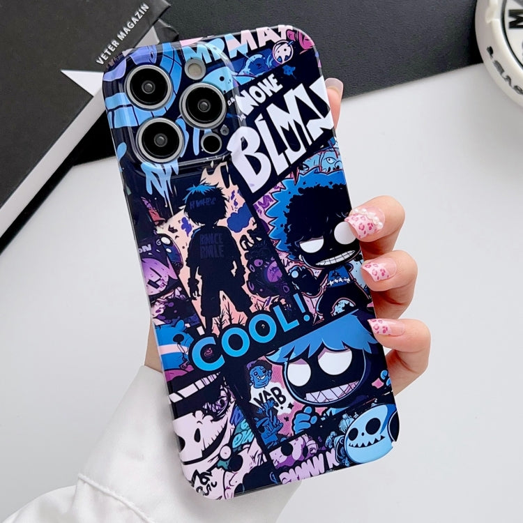 For iPhone 15 Pro Max Painted Pattern Precise Hole PC Phone Case(Purple Comics) - HoMEdemic™ 