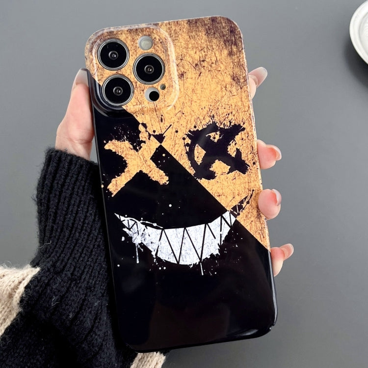 For iPhone 15 Pro Max Painted Pattern Precise Hole PC Phone Case(Black Yellow Smiling) - HoMEdemic™ 