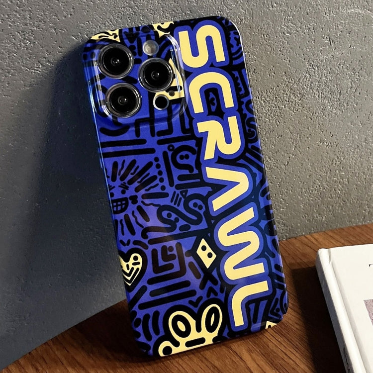 For iPhone 15 Pro Max Painted Pattern Precise Hole PC Phone Case(Blue SCR) - HoMEdemic™ 