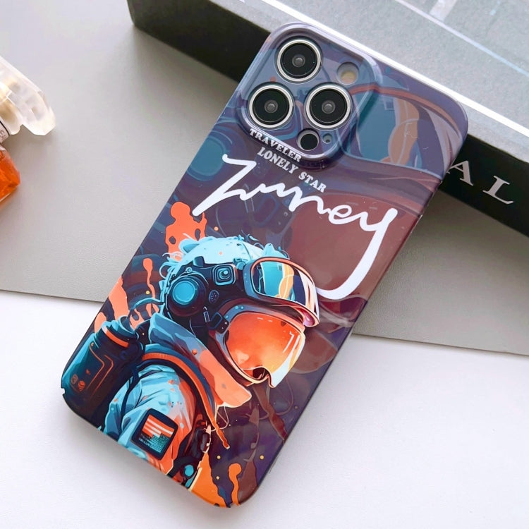 For iPhone 15 Pro Max Painted Pattern Precise Hole PC Phone Case(Orange Paint Astronaut) - HoMEdemic™ 