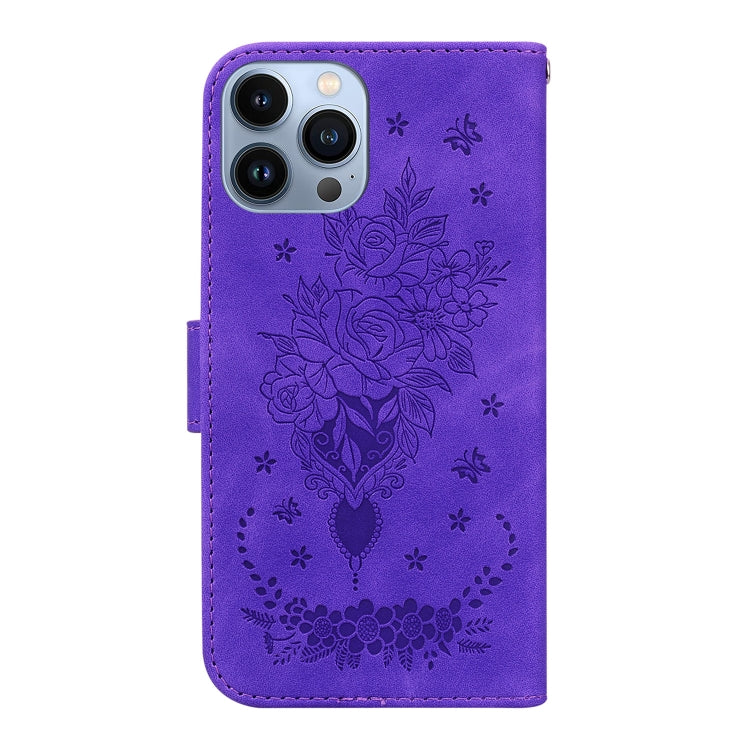 For iPhone 15 Pro Butterfly Rose Embossed Leather Phone Case(Purple) - HoMEdemic™ 