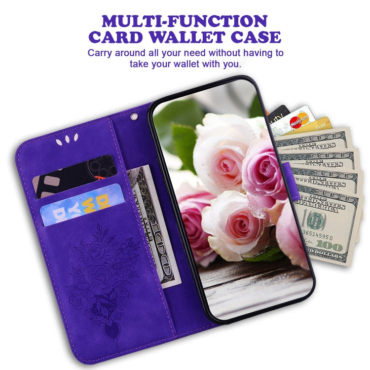 For iPhone 15 Pro Butterfly Rose Embossed Leather Phone Case(Purple) - HoMEdemic™ 