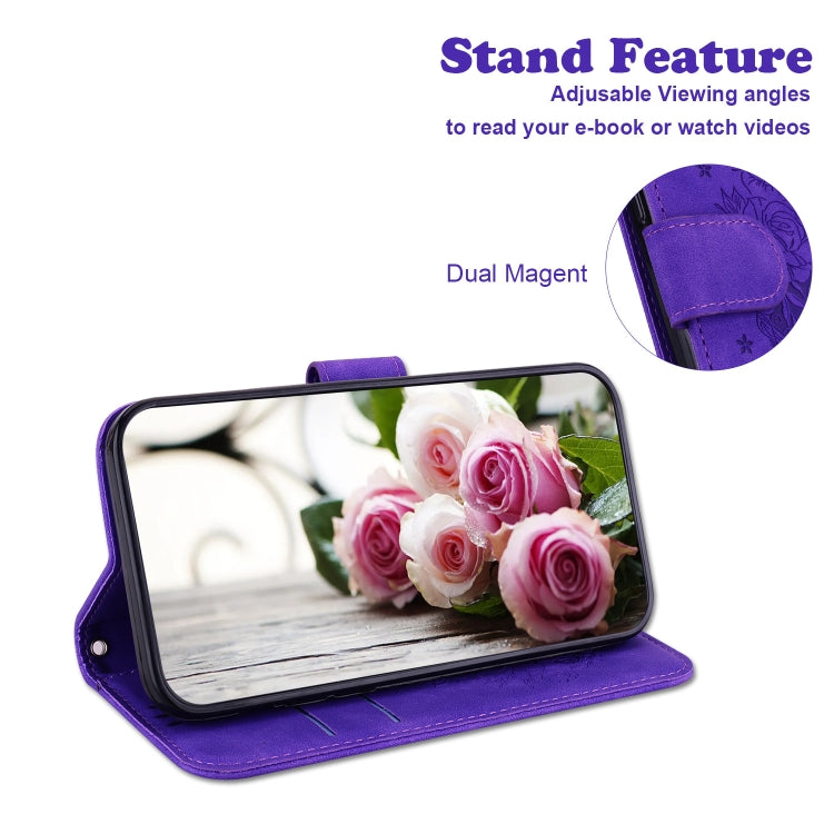For iPhone 15 Pro Butterfly Rose Embossed Leather Phone Case(Purple) - HoMEdemic™ 