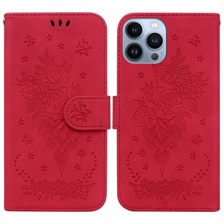 For iPhone 15 Pro Butterfly Rose Embossed Leather Phone Case(Red) - HoMEdemic™ 