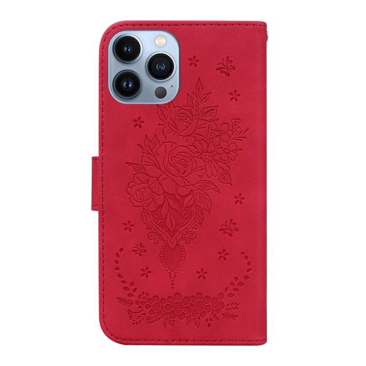 For iPhone 15 Pro Butterfly Rose Embossed Leather Phone Case(Red) - HoMEdemic™ 