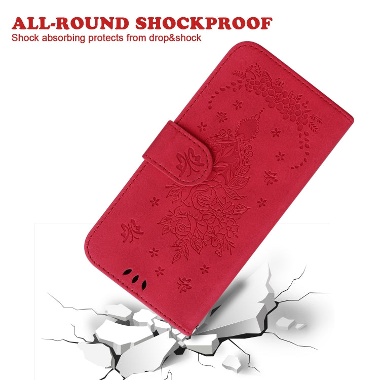 For iPhone 15 Pro Butterfly Rose Embossed Leather Phone Case(Red) - HoMEdemic™ 