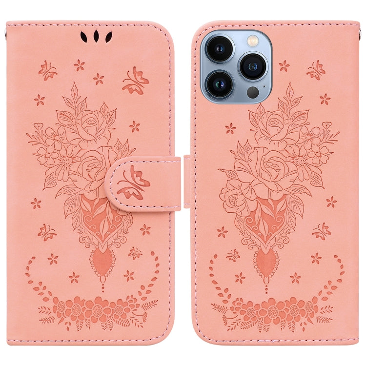 For iPhone 15 Pro Butterfly Rose Embossed Leather Phone Case(Pink) - HoMEdemic™ 