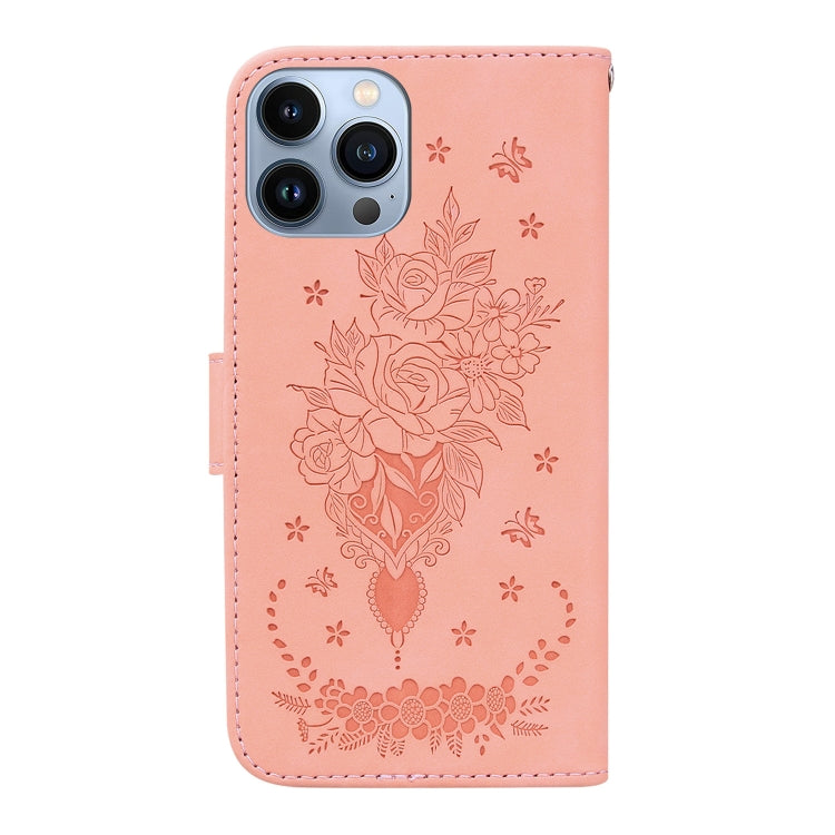For iPhone 15 Pro Butterfly Rose Embossed Leather Phone Case(Pink) - HoMEdemic™ 