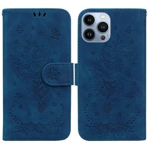 For iPhone 15 Pro Max Butterfly Rose Embossed Leather Phone Case(Blue) - HoMEdemic™ 