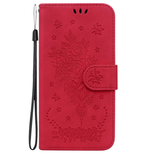 For iPhone 15 Pro Max Butterfly Rose Embossed Leather Phone Case(Red) - HoMEdemic™ 