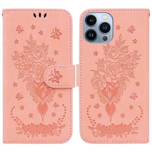 For iPhone 15 Pro Max Butterfly Rose Embossed Leather Phone Case(Pink) - HoMEdemic™ 