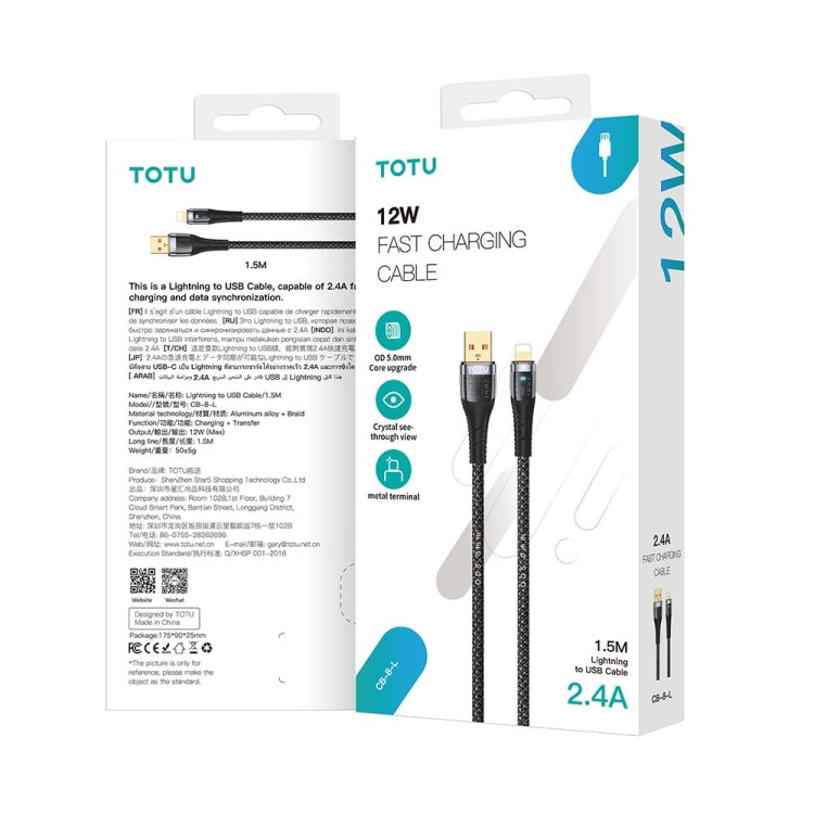 TOTU CB-8-L 12W USB to 8 Pin Transparent Braided Data Cable, Length: 1.5m - HoMEdemic™ 