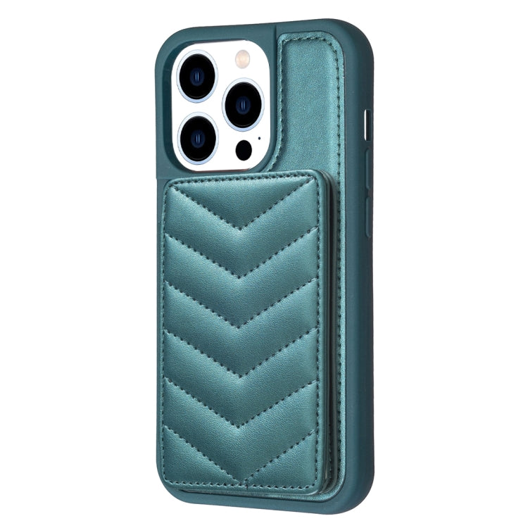 For iPhone 15 Pro BF26 Wave Pattern Card Bag Holder Phone Case(Green) - HoMEdemic™ 