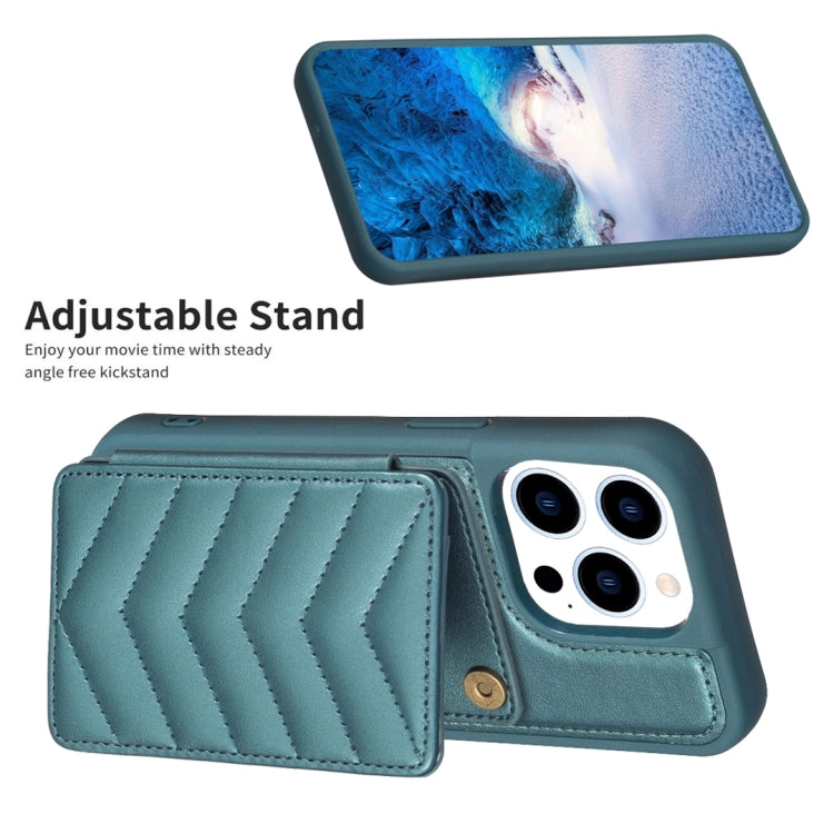 For iPhone 15 Pro BF26 Wave Pattern Card Bag Holder Phone Case(Green) - HoMEdemic™ 