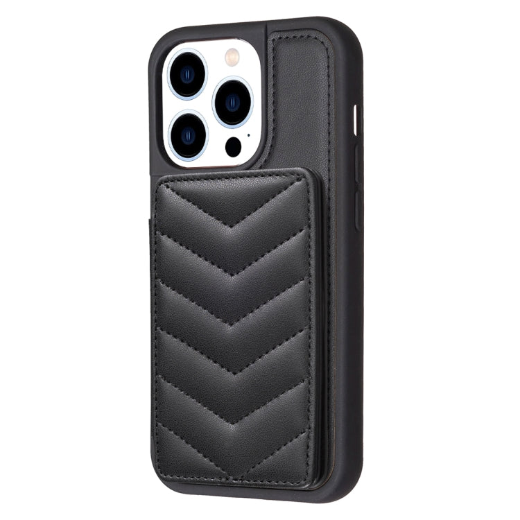 For iPhone 15 Pro BF26 Wave Pattern Card Bag Holder Phone Case(Black) - HoMEdemic™ 