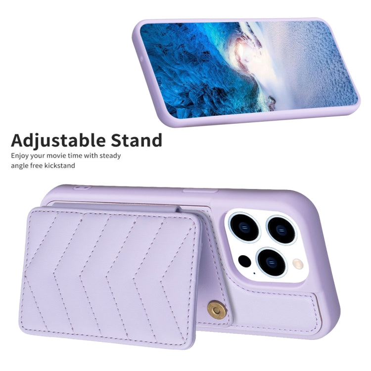 For iPhone 15 Pro BF26 Wave Pattern Card Bag Holder Phone Case(Purple) - HoMEdemic™ 