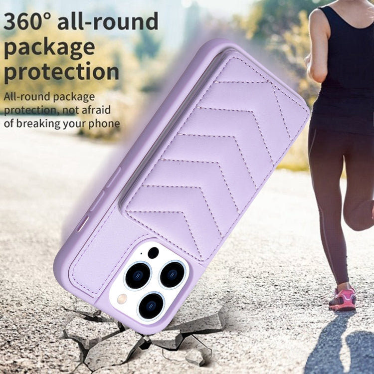 For iPhone 15 Pro BF26 Wave Pattern Card Bag Holder Phone Case(Purple) - HoMEdemic™ 