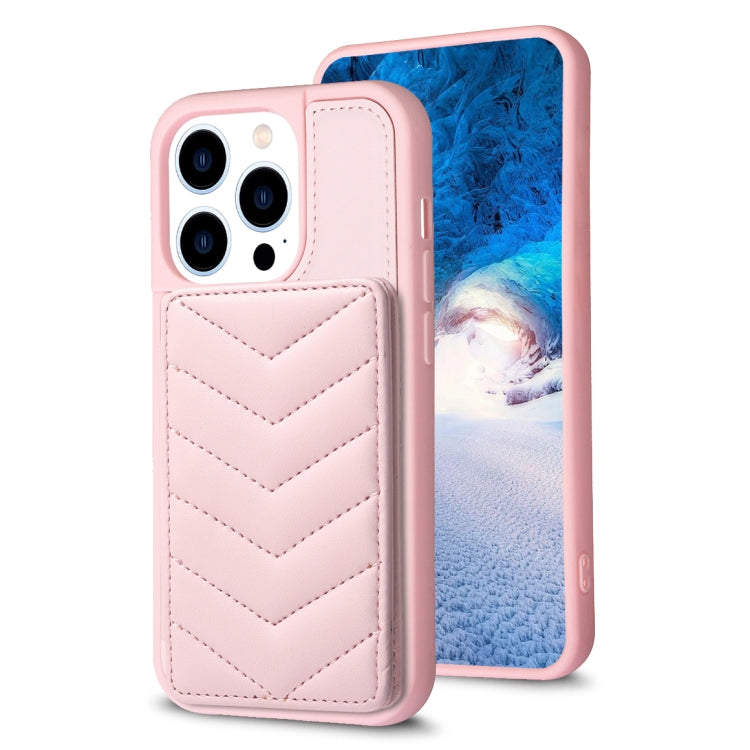 For iPhone 15 Pro BF26 Wave Pattern Card Bag Holder Phone Case(Pink) - HoMEdemic™ 