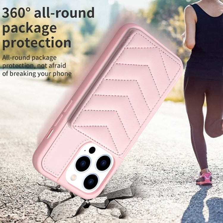 For iPhone 15 Pro BF26 Wave Pattern Card Bag Holder Phone Case(Pink) - HoMEdemic™ 