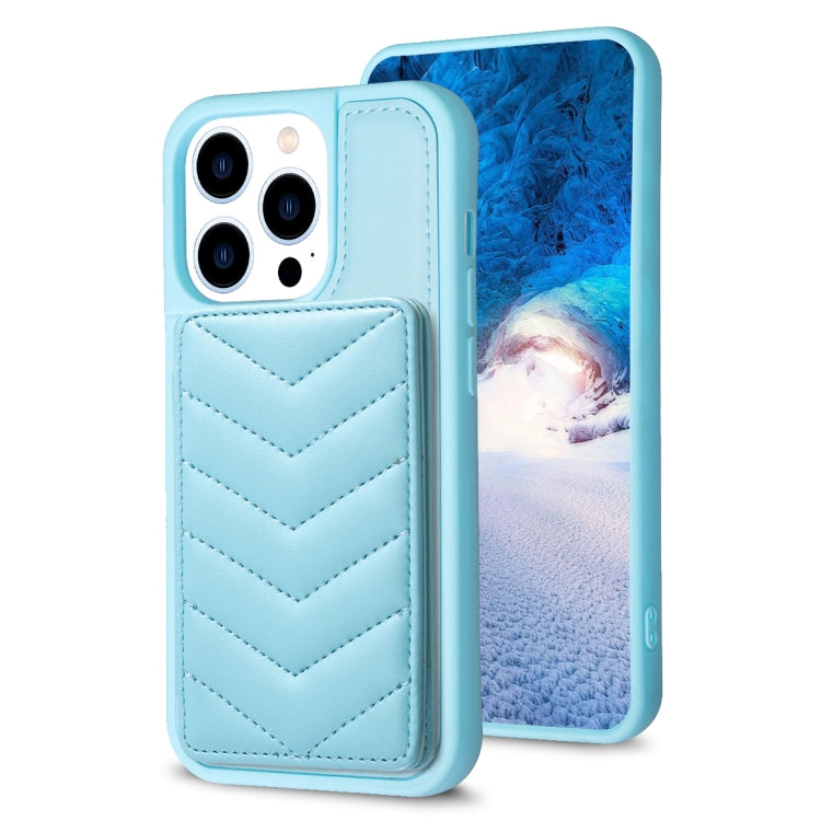 For iPhone 15 Pro BF26 Wave Pattern Card Bag Holder Phone Case(Blue) - HoMEdemic™ 