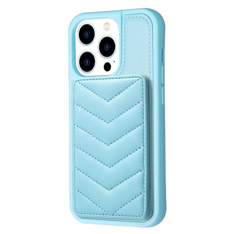 For iPhone 15 Pro BF26 Wave Pattern Card Bag Holder Phone Case(Blue) - HoMEdemic™ 