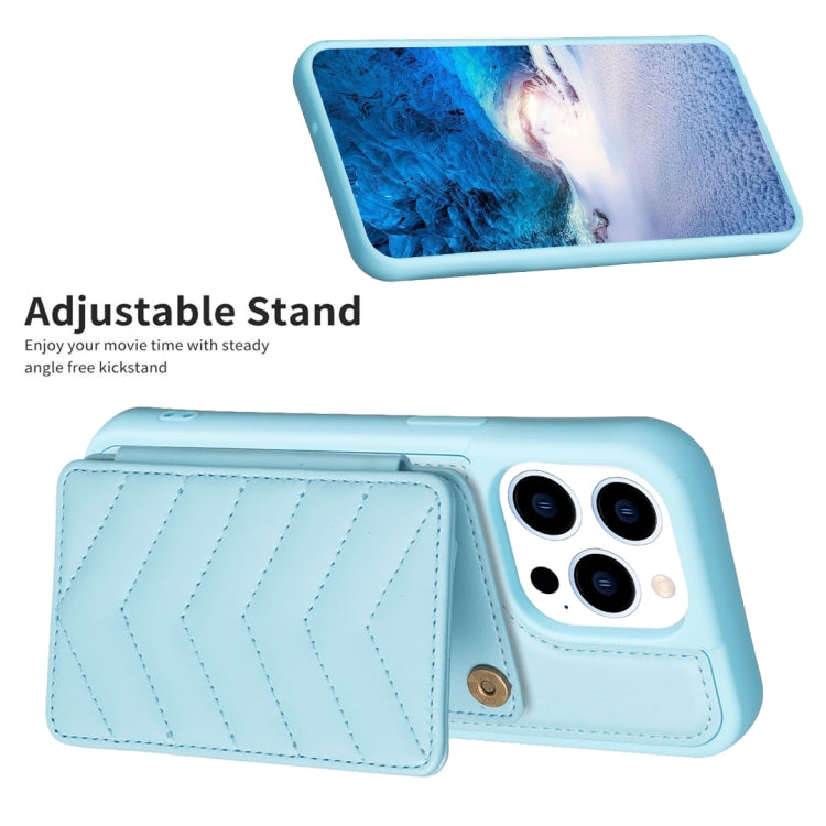 For iPhone 15 Pro BF26 Wave Pattern Card Bag Holder Phone Case(Blue) - HoMEdemic™ 