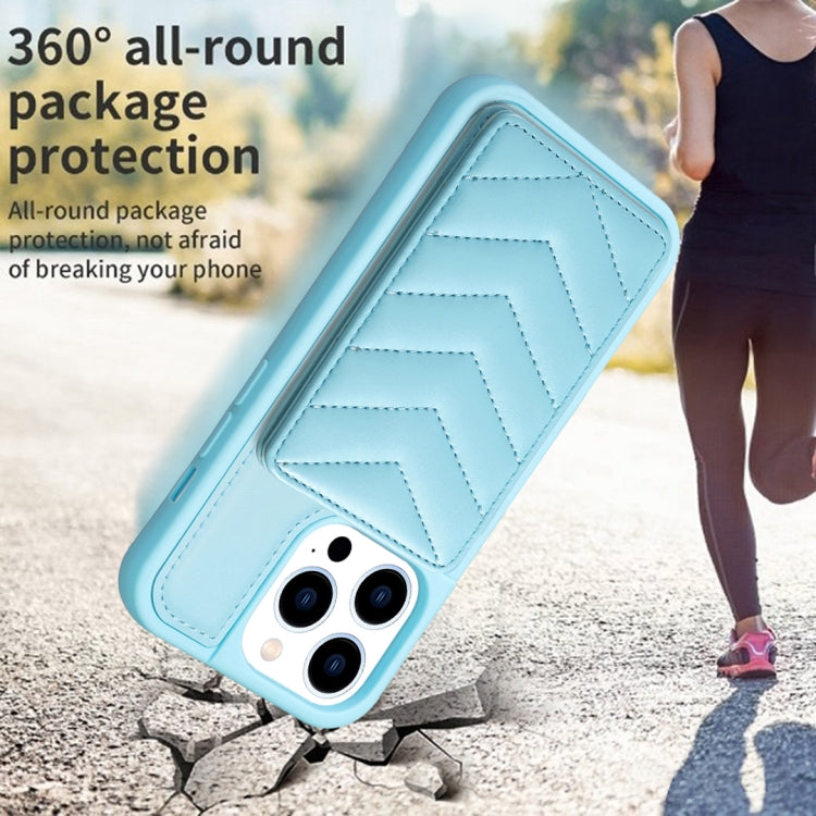 For iPhone 15 Pro BF26 Wave Pattern Card Bag Holder Phone Case(Blue) - HoMEdemic™ 