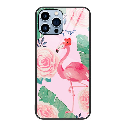 For iPhone 15 Pro Max Colorful Painted Glass Phone Case(Flamingo) - HoMEdemic™ 