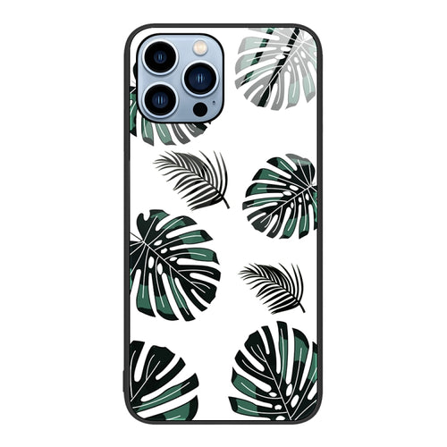 For iPhone 15 Pro Max Colorful Painted Glass Phone Case(Banana Leaf) - HoMEdemic™ 