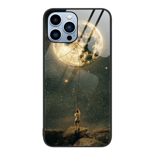 For iPhone 15 Pro Max Colorful Painted Glass Phone Case(Moon) - HoMEdemic™ 