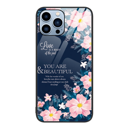 For iPhone 15 Pro Max Colorful Painted Glass Phone Case(Flower) - HoMEdemic™ 