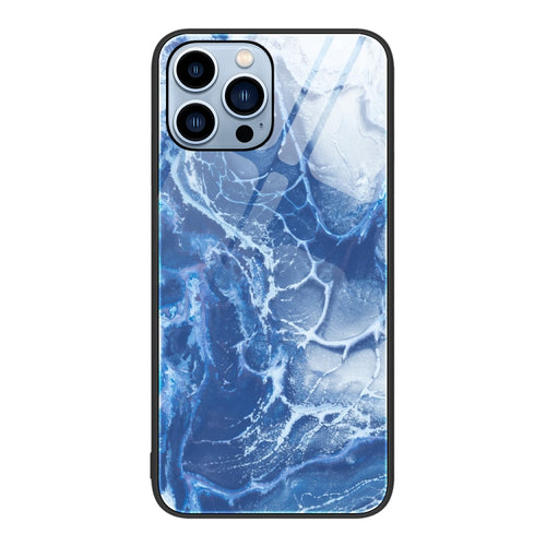 For iPhone 15 Pro Max Marble Pattern Glass Protective Phone Case(Blue Ocean) - HoMEdemic™ 