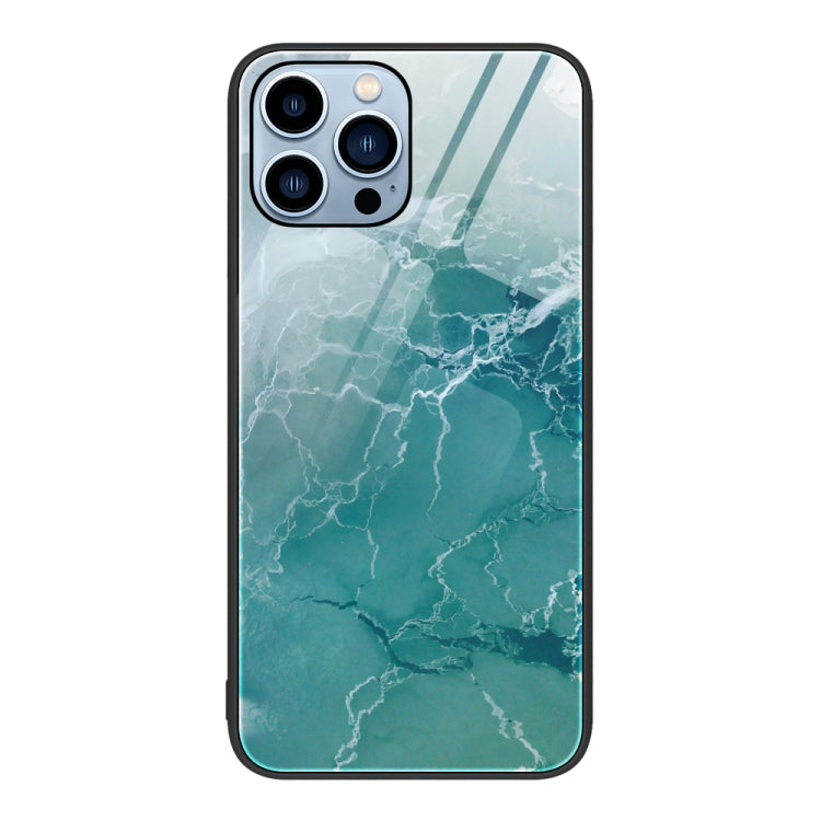 For iPhone 15 Pro Marble Pattern Glass Protective Phone Case(Green Ocean) - HoMEdemic™ 